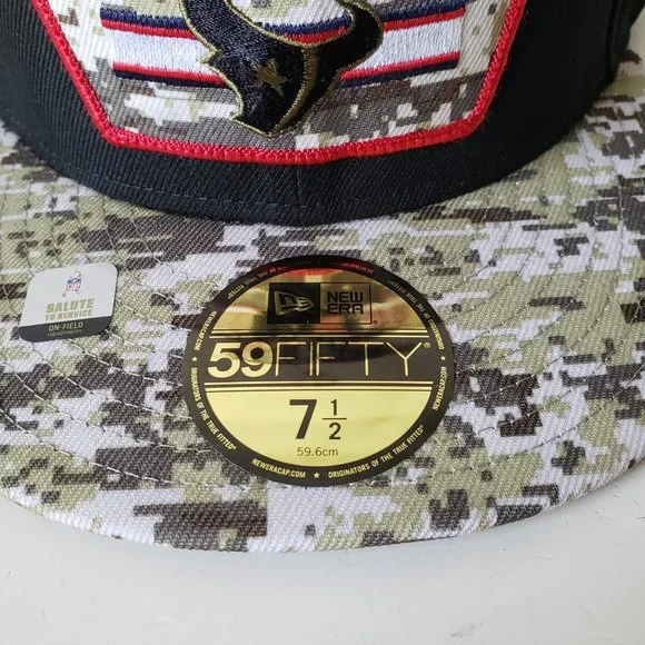 New Era Houston Texans Salute to Service 59Fifty Camo Hat Cap Fitted 7 1/2 - Picture 2 of 9